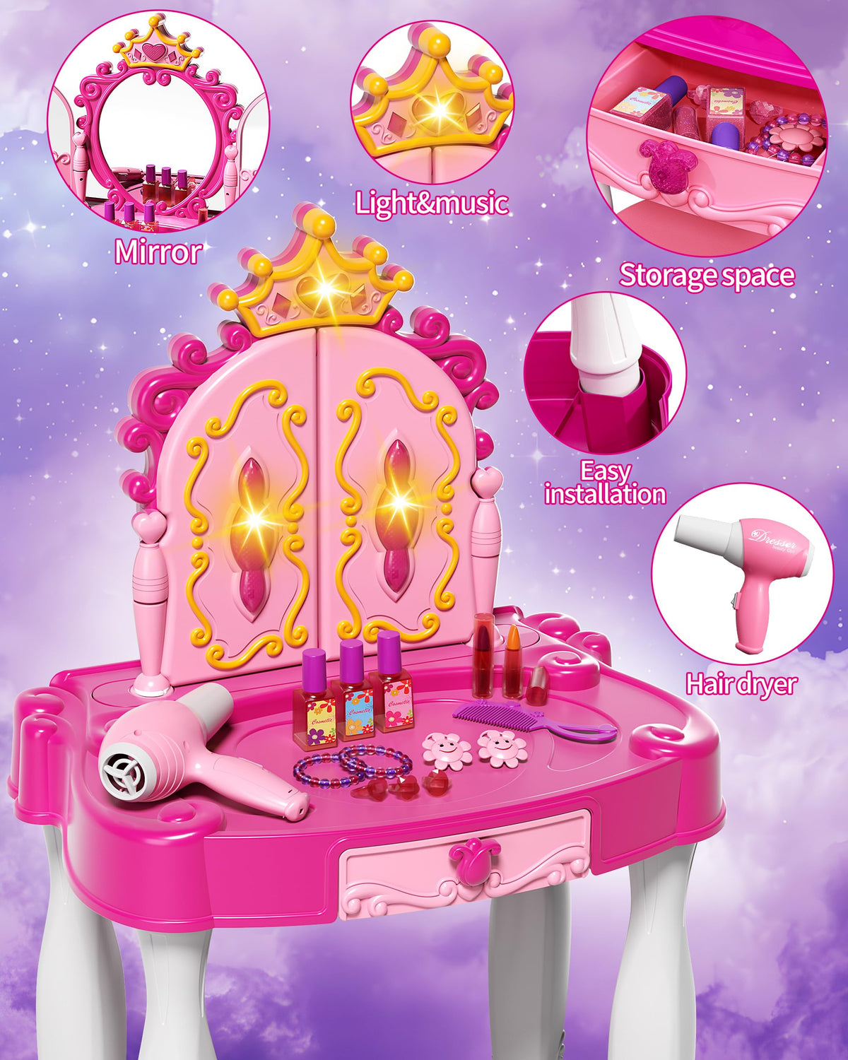 Kids Vanity with Mirror & Chair H2988