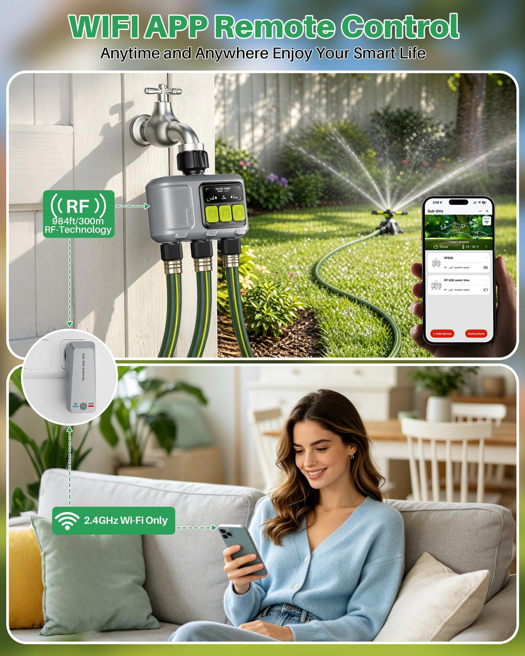 WiFi Water Timer 3 Outlet for Garden Hose Y64762