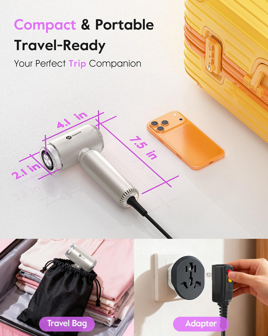 Gold 1500W Ionic Travel Hair Dryer with Diffuser T361695