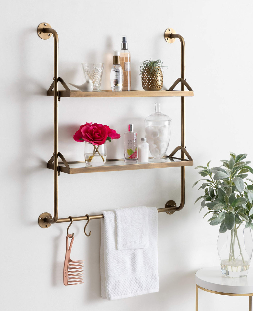 Gold Wall Shelf with Glass Shelves M27326