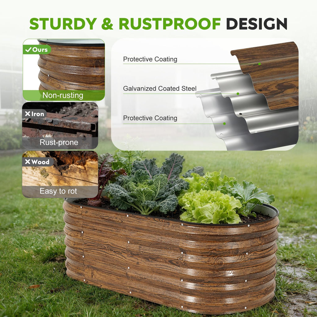 Galvanized Metal Raised Garden Bed 2PCS 4x2x1.4ft Brown R67655