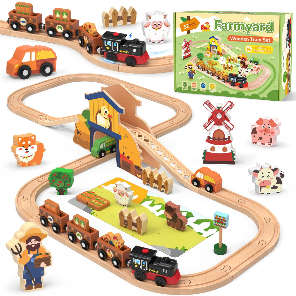 Wooden 52-Piece Train Set B454996