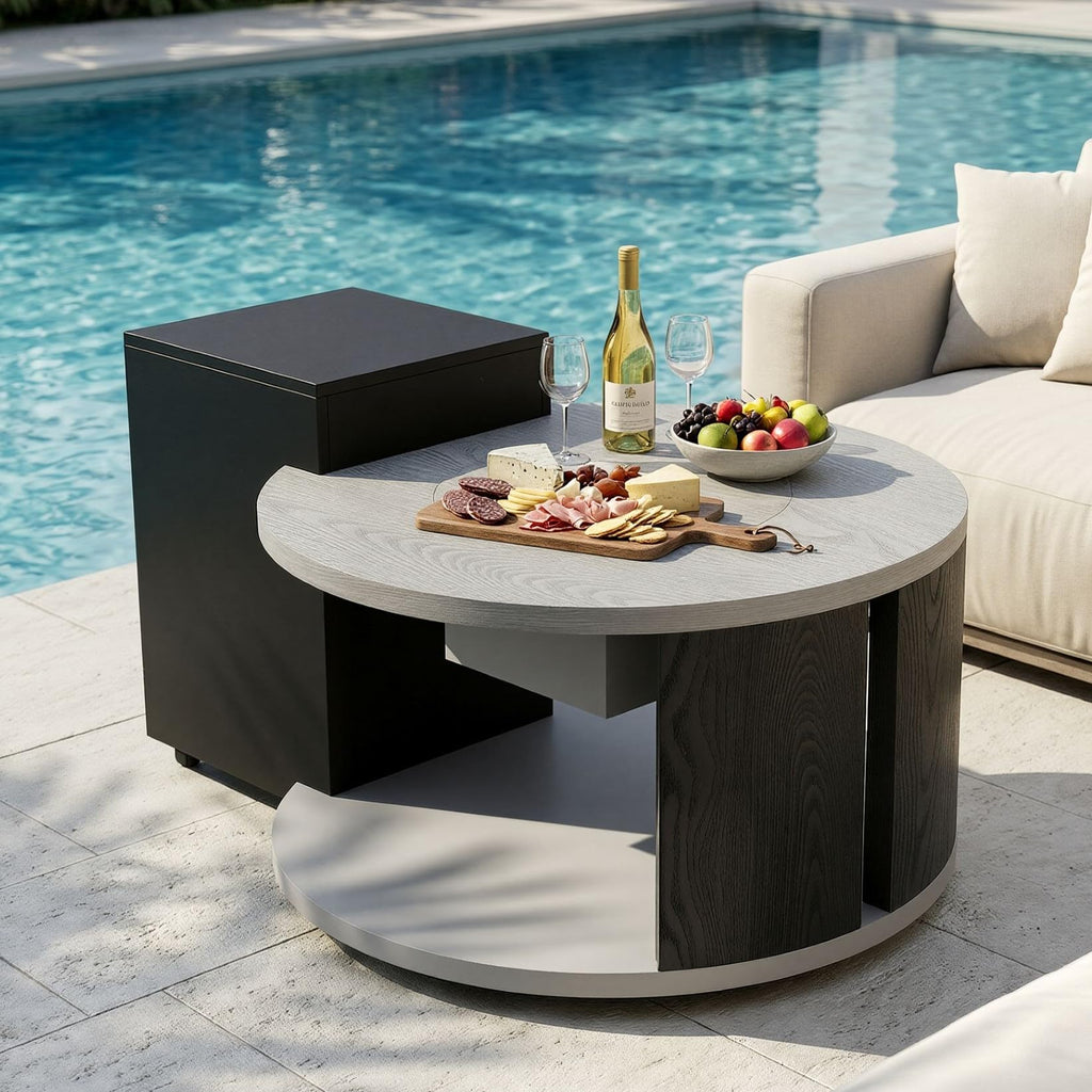 50,000 BTU Round Propane Gas Fire Pit Table with Storage Cabinet Q925160