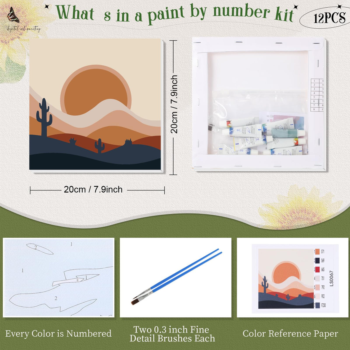 12 Sets Paint by Numbers Kit with Frame H73807
