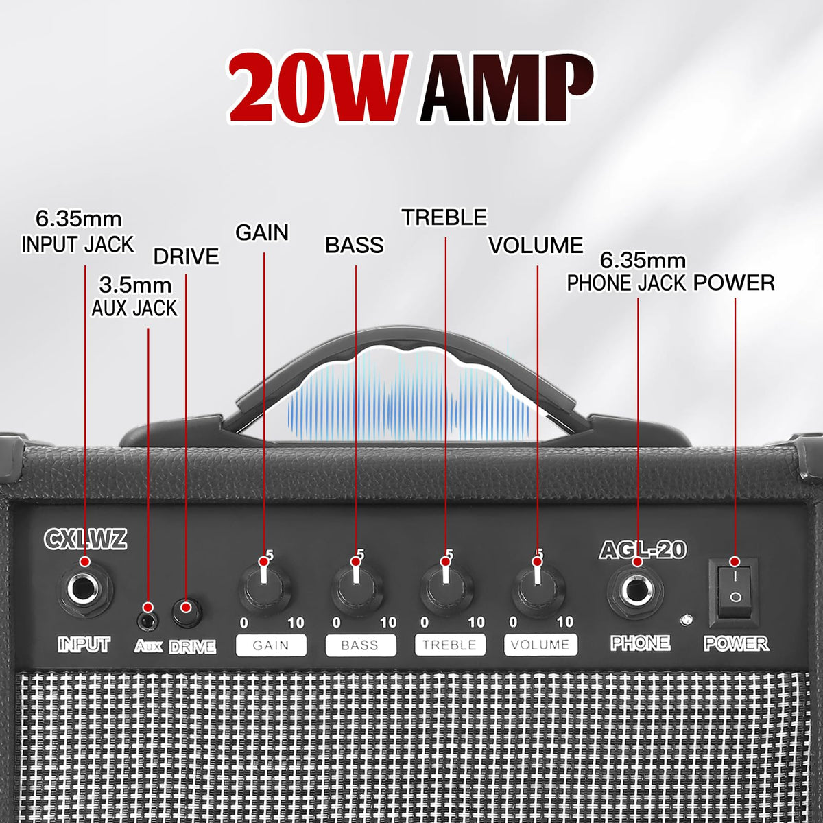 20 Watt Portable Electric Guitar Amp with Headphone Input I4943