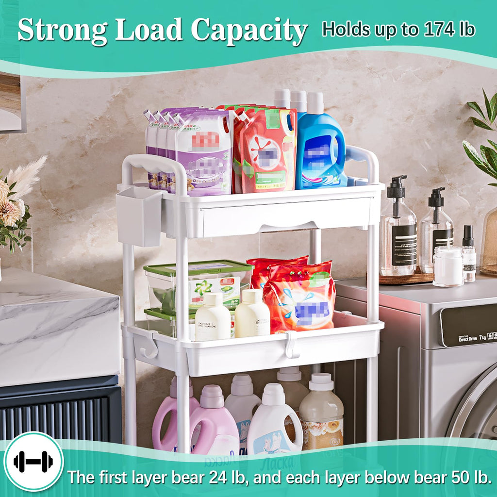 4 Tier Rolling Cart with Drawer, White D273
