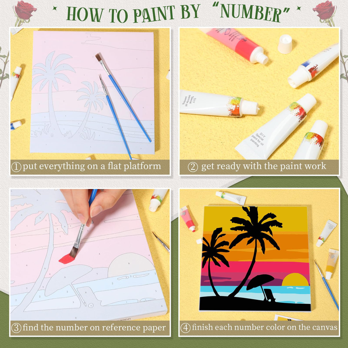 12 Sets Paint by Numbers Kit with Frame H73807