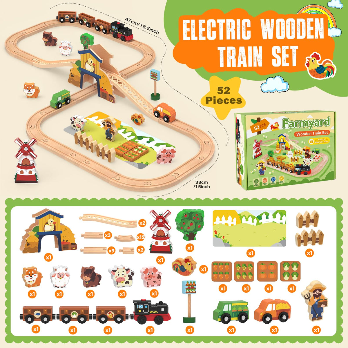 Wooden 52-Piece Train Set B454996
