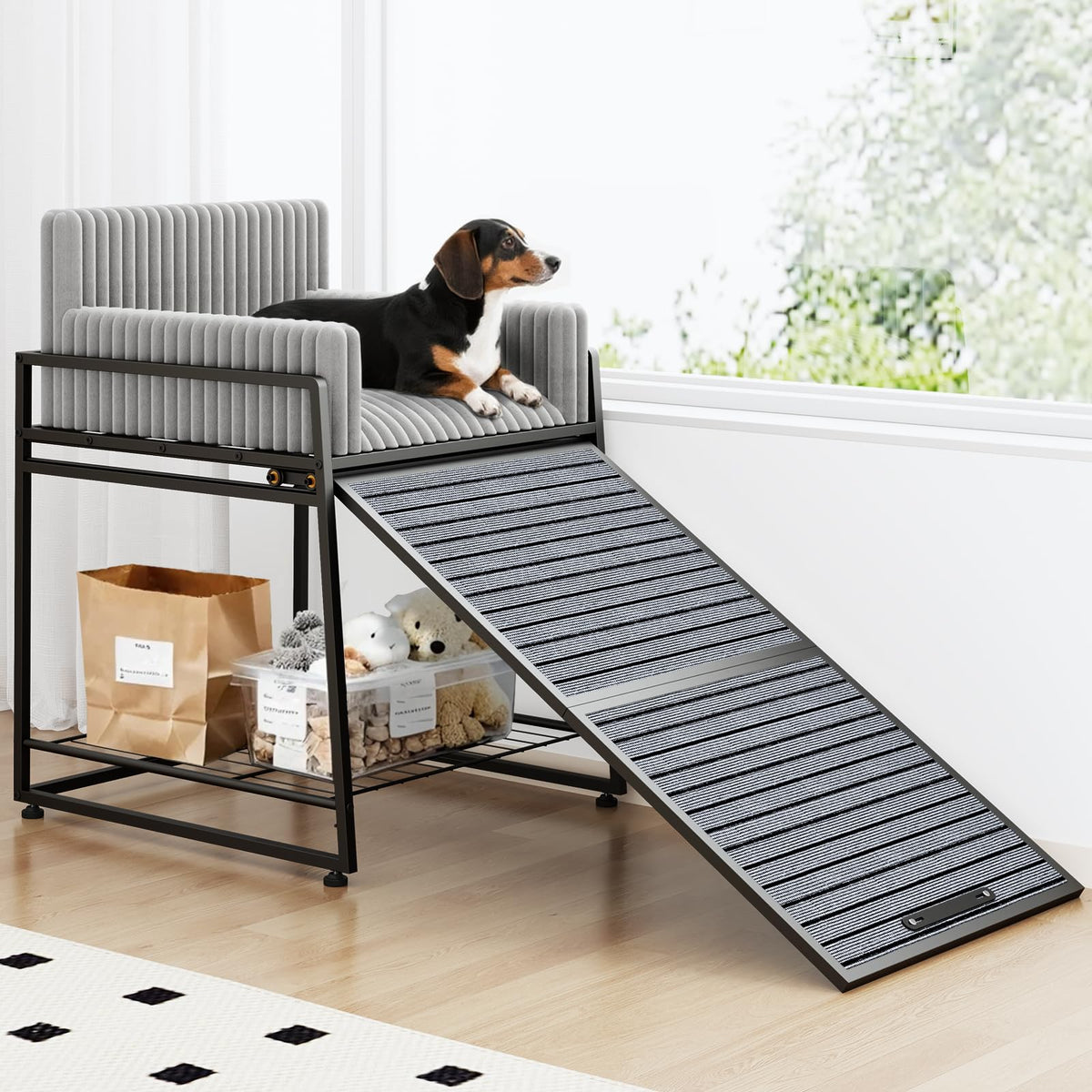 Dog Window Perch with Stairs and Storage J5422