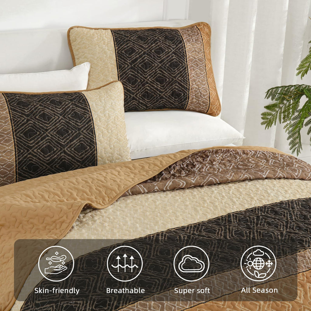 Brown Quilt King Size 3 Pcs Bedspread L529895