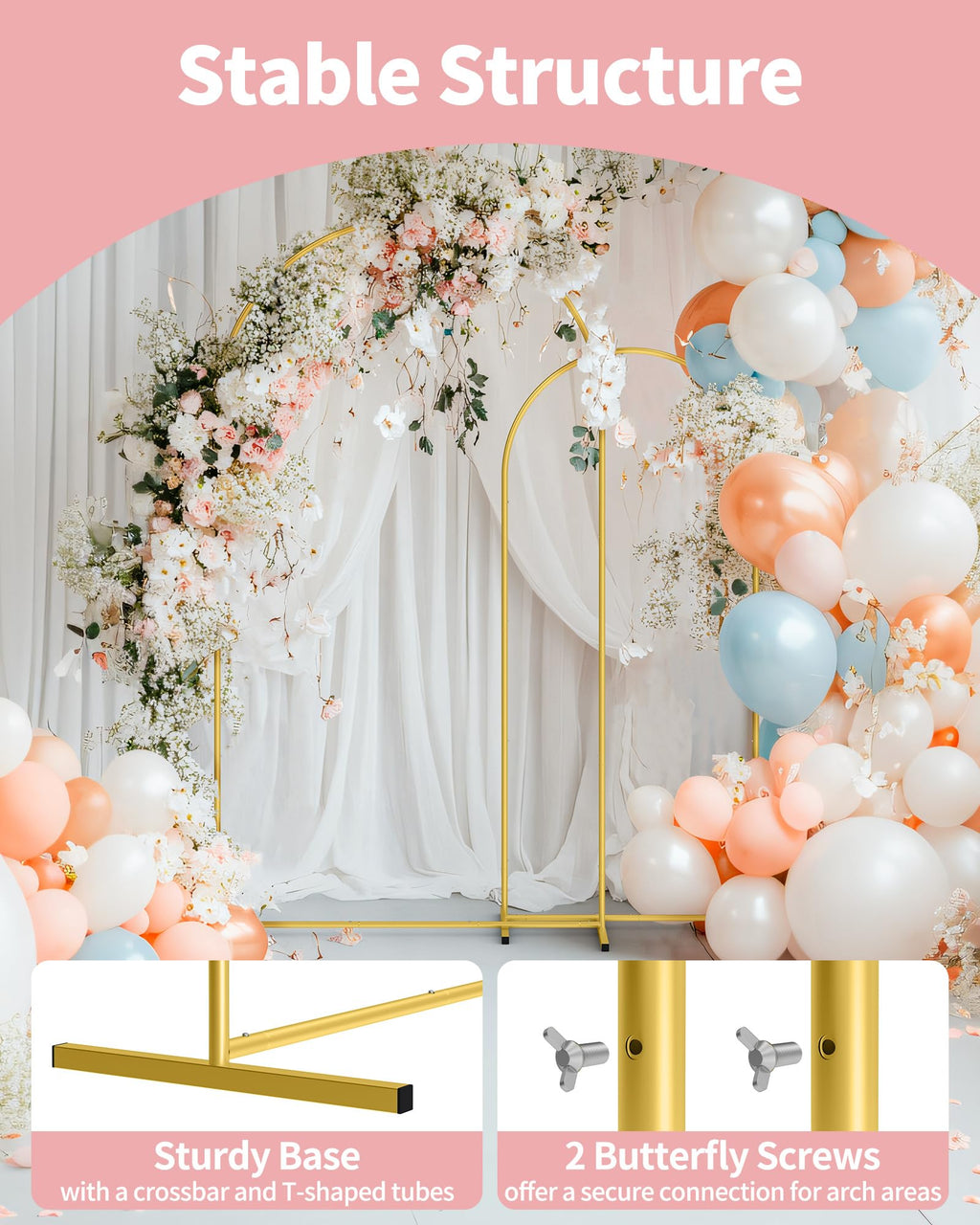 Gold Arch Backdrop Stand Set Metal Set of 2 B294