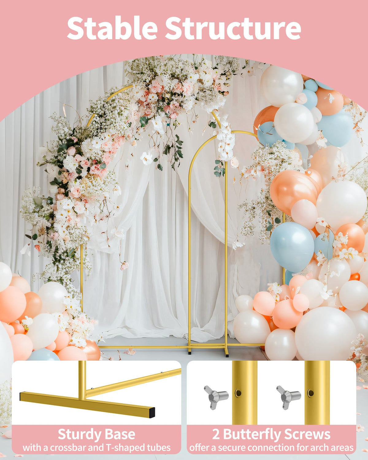 Gold Arch Backdrop Stand Set Metal Set of 2 B294