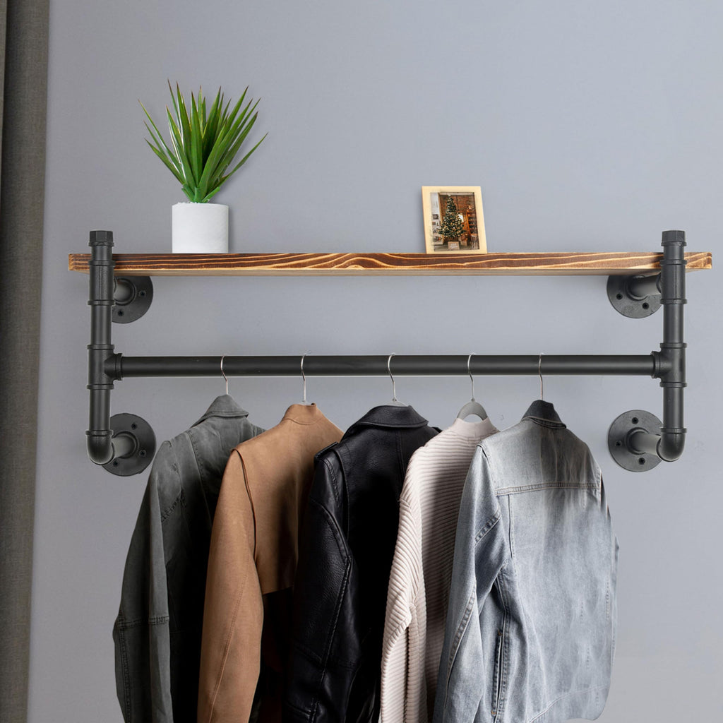 Wall Mounted Clothes Rack with Shelf J2849