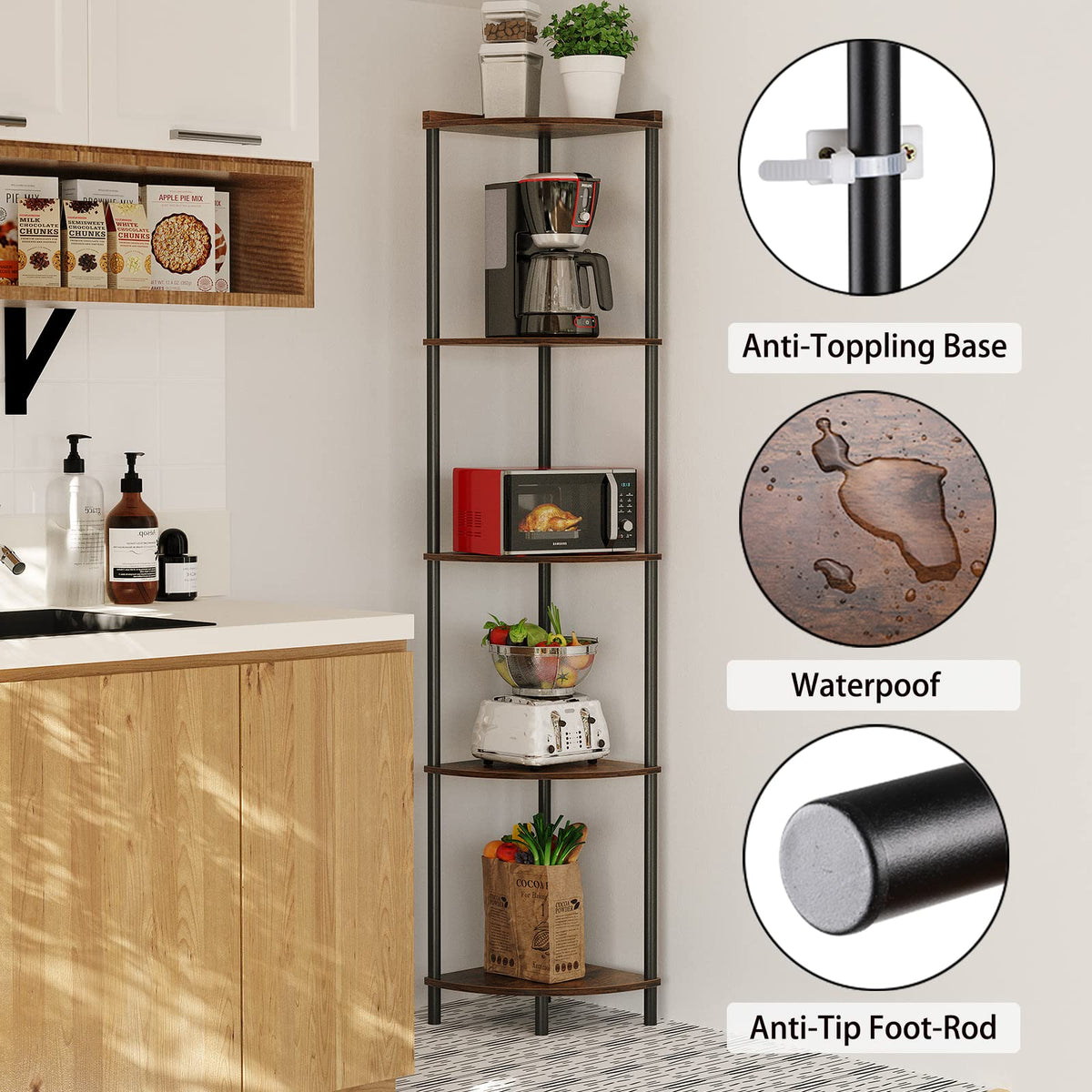 5 Tier 65" Tall Corner Shelf Z23965