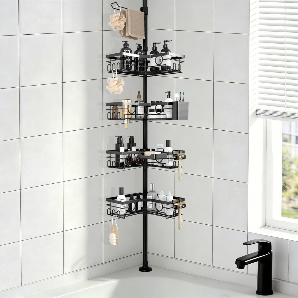 Black 4-Tier Adjustable Corner Shower Caddy D846