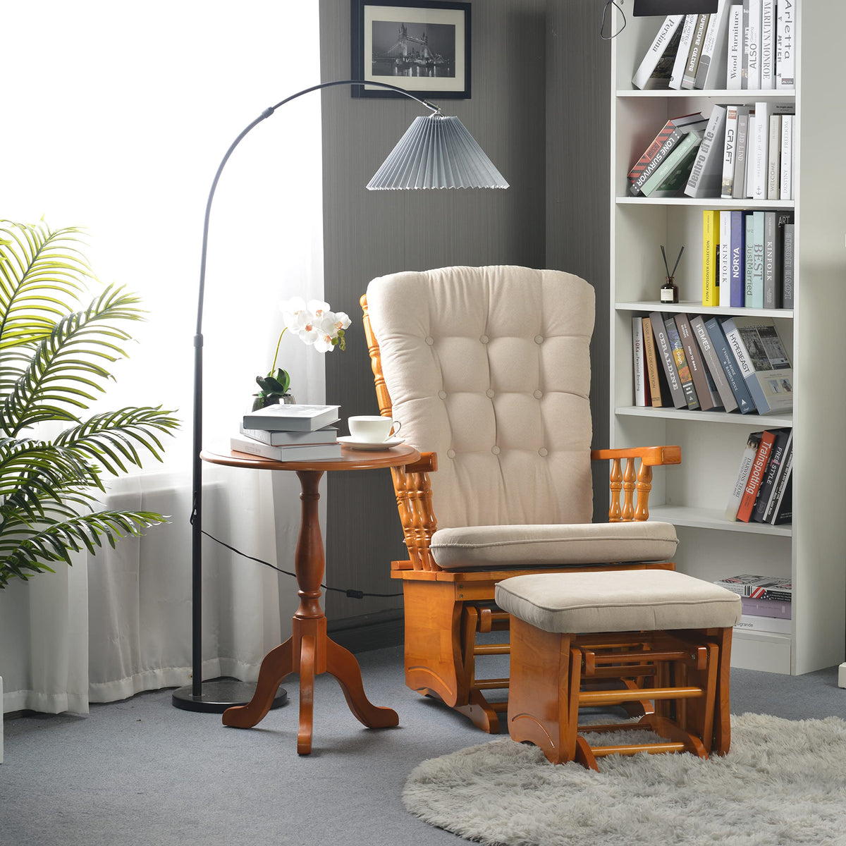 Honey Wood Finish Glider Chair with Ottoman F2709