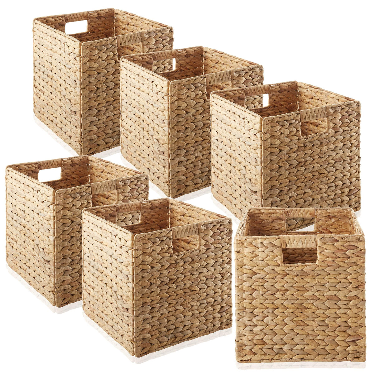 12" x 12" Water Hyacinth Storage Baskets, Set of 6 Collapsible Cube Organizers P377233