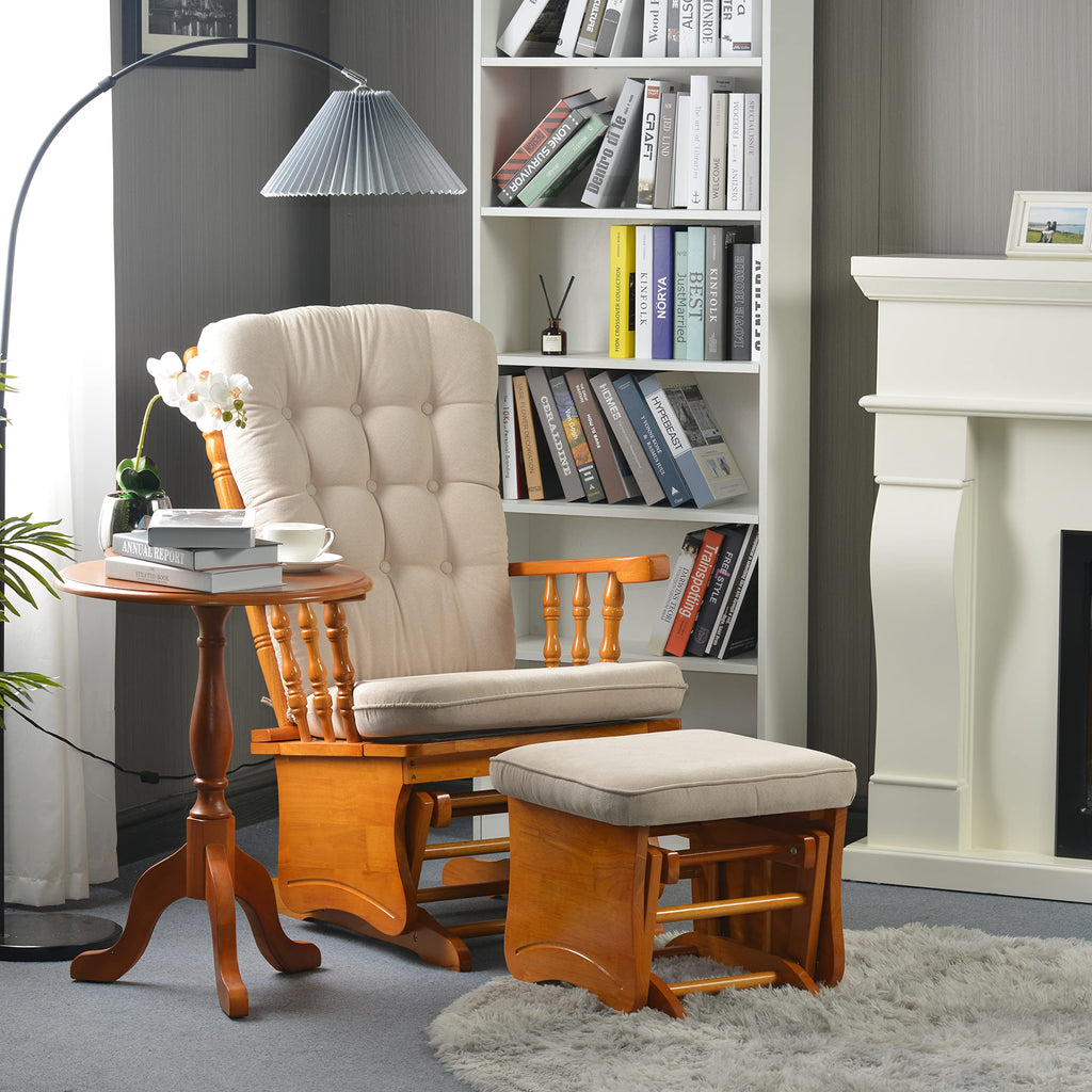 Honey Wood Finish Glider Chair with Ottoman F2709