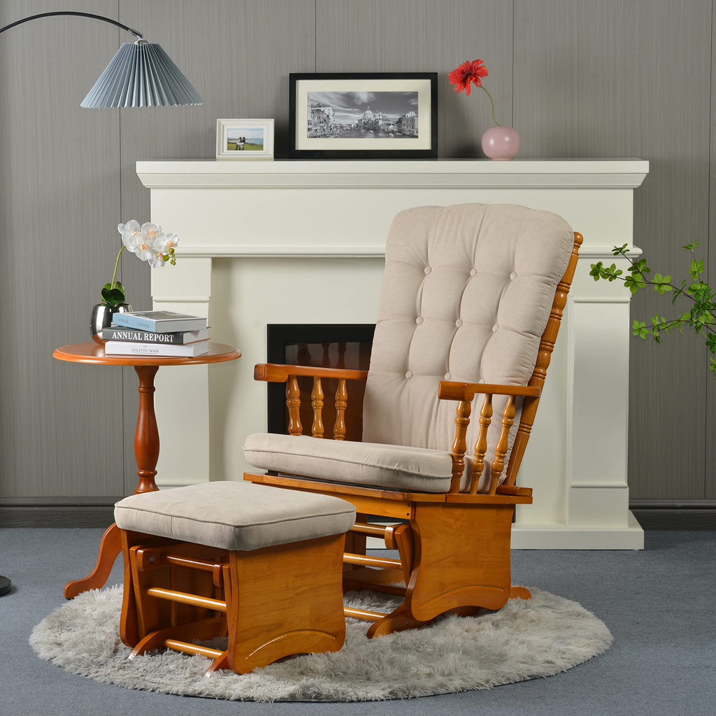 Honey Wood Finish Glider Chair with Ottoman F2709