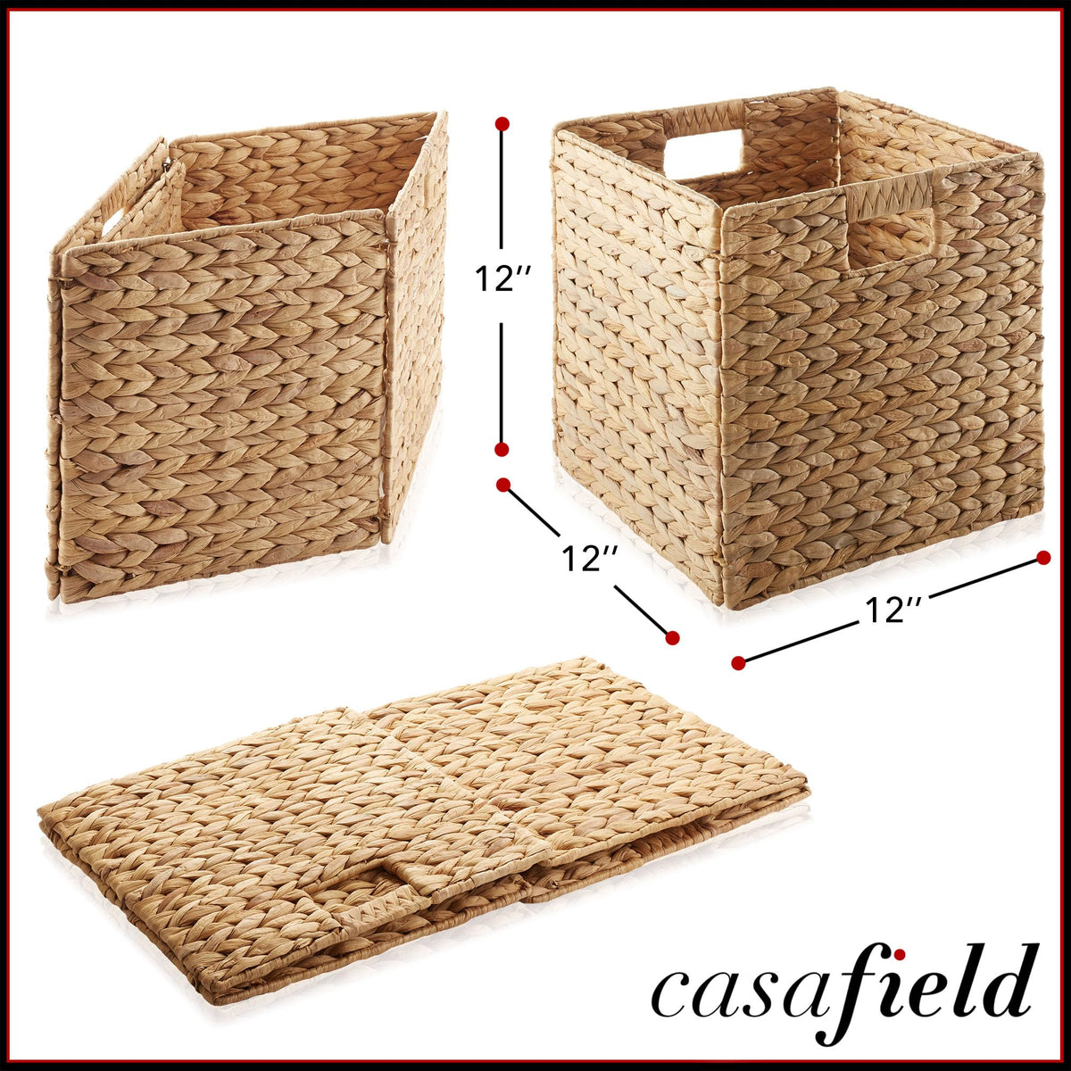 12" x 12" Water Hyacinth Storage Baskets, Set of 6 Collapsible Cube Organizers P377233