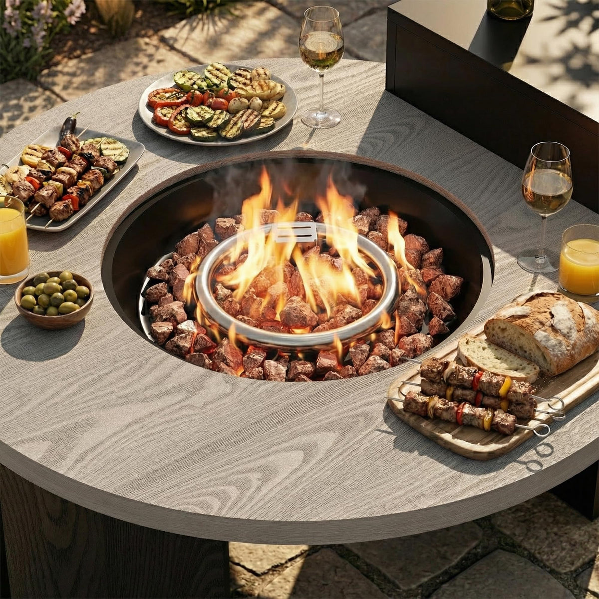 50,000 BTU Round Propane Gas Fire Pit Table with Storage Cabinet Q925160